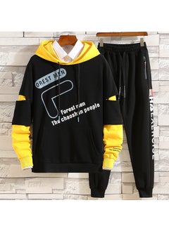 Generic Mens 2020 Fall Casual Hoodie Trendy Sportswear Set Y01 set Black 