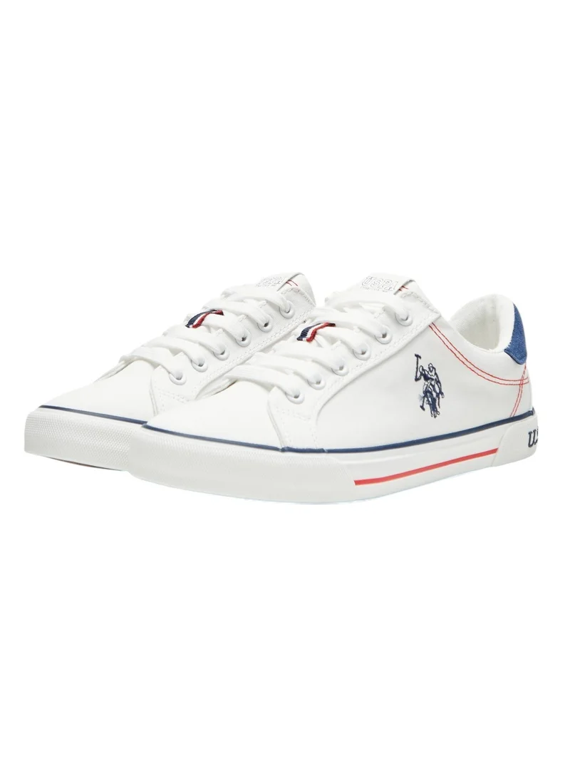 U.S. Polo Assn. Women's White Casual Canvas Lace-Up Sneakers, Lightweight Shoes for Everyday Wear