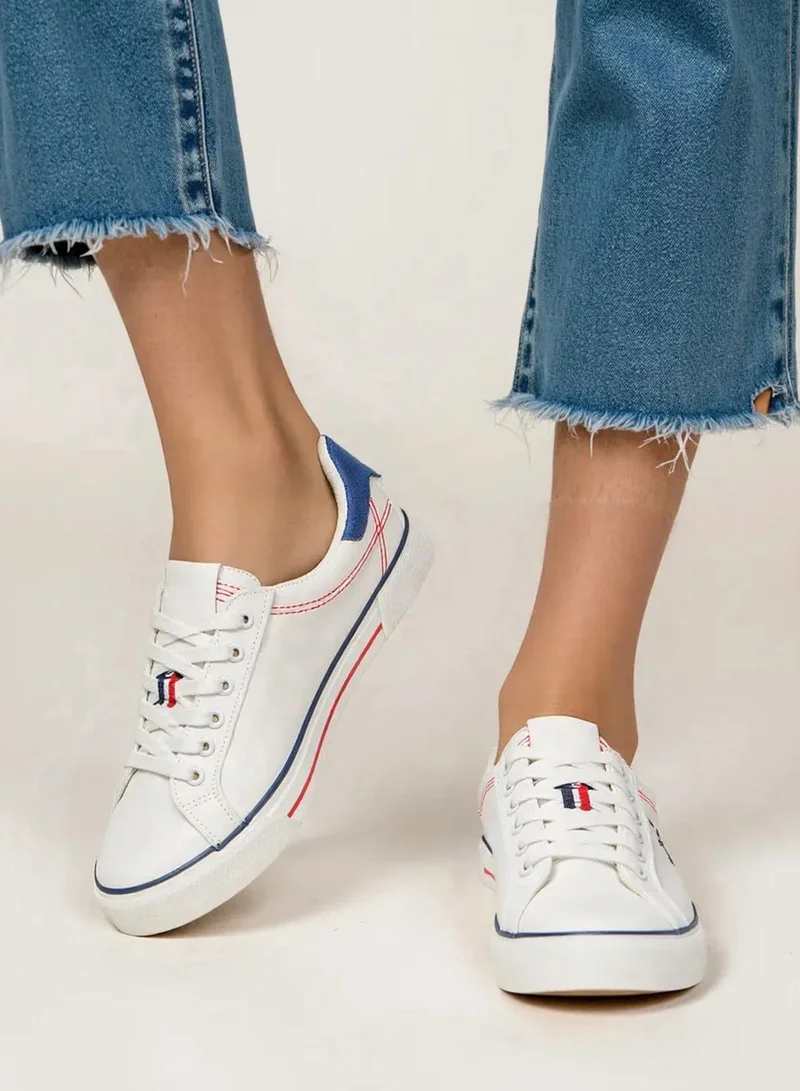 U.S. Polo Assn. White Women's White Casual Canvas Lace-Up Sneakers, Lightweight Shoes for Everyday Wear for Women | Best Price UAE