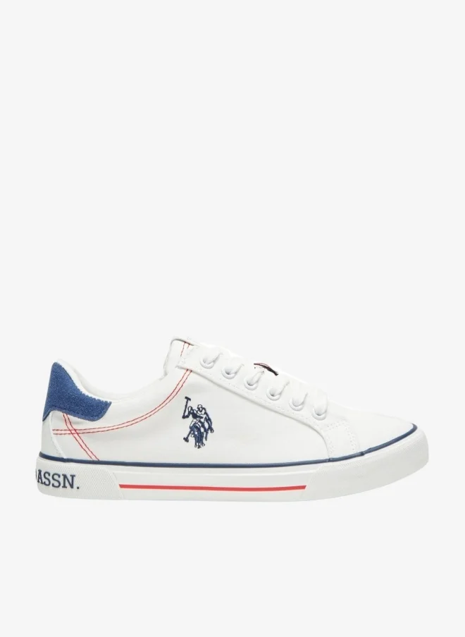 U.S. Polo Assn. Women's White Casual Canvas Lace-Up Sneakers, Lightweight Shoes for Everyday Wear