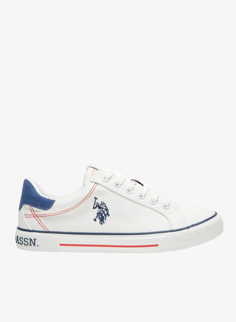 U.S. Polo Assn. Women's White Casual Canvas Lace-Up Sneakers, Lightweight Shoes for Everyday Wear