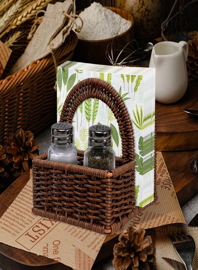 FALESHOS Rattan Napkin Holder with Salt and Pepper Shakers Holder for Table, Kitchen countertop Organizer - Multi-Functional Storage(Without Salt, Pepper Shakers & Napkins) - Image 5