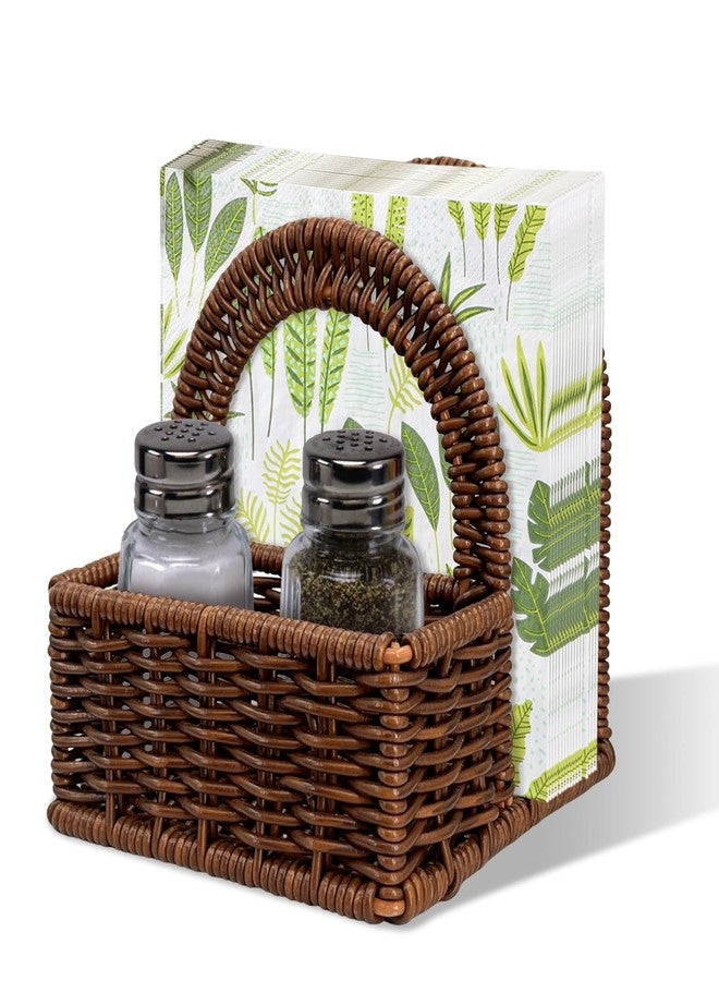 FALESHOS Rattan Napkin Holder with Salt and Pepper Shakers Holder for Table, Kitchen countertop Organizer - Multi-Functional Storage(Without Salt, Pepper Shakers & Napkins) - Image 1