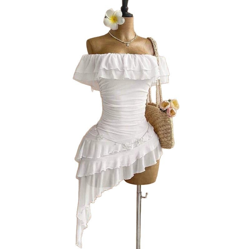Women's Off-Shoulder Ruffled Hem Mini Dress - Image 5