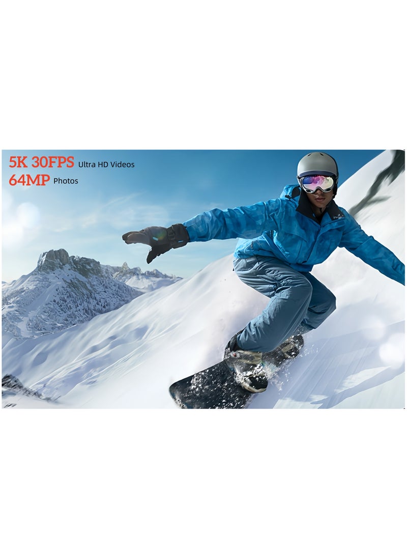 Milatech - True 5K Ultra HD Action Camera, WIFI, Remote Control, 64GB Card, Dual Color Screens, Dual Batteies,  Anti-Shake for Cycling & Waterproof for Diving - Image 1