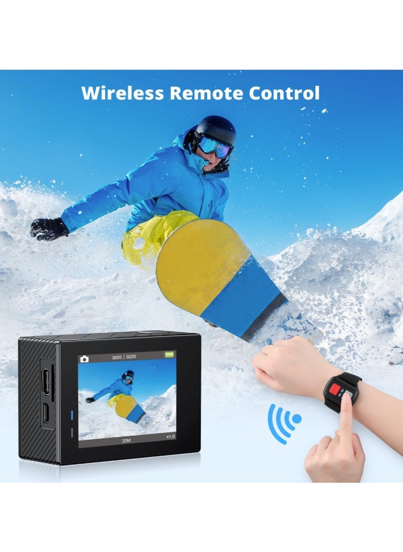 Milatech - True 5K Ultra HD Action Camera, WIFI, Remote Control, 64GB Card, Dual Color Screens, Dual Batteies,  Anti-Shake for Cycling & Waterproof for Diving - Image 1