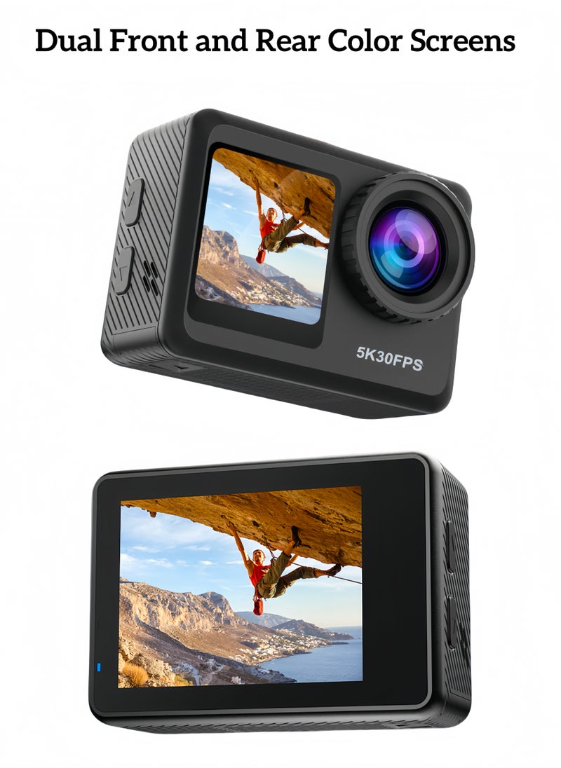 Milatech - True 5K Ultra HD Action Camera, WIFI, Remote Control, 64GB Card, Dual Color Screens, Dual Batteies,  Anti-Shake for Cycling & Waterproof for Diving - Image 1