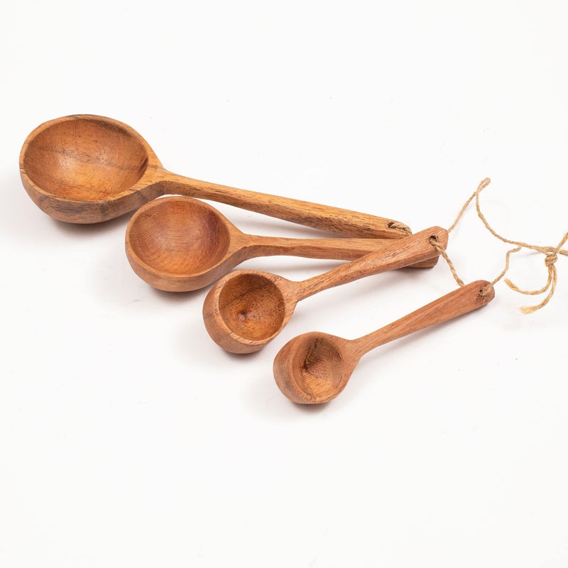 Alpha Living Home 4 Piece Wooden Flatware Set  Handcrafted Wooden Measuring Spoons for Kitchen Utensils Baking Cooking Spice Measuring  Durable Rustic Tools for Home Chef Restaurant Brown  ALPHA Living HOME 