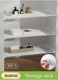 DUNISO 3-Pack,Separator Shelf, Wardrobe Nail-Free Retractable Storage Partitions, Kitchen Partitions, Dormitory Cabinet Layered Racks, Bathroom Storage Rack Tension Racks, Expandable Closet Racks, Adjustable, Suitable For Wardrobes, Cabinets, Cupboards (24 cm, 38-55 cm)  - Image 1