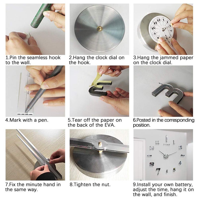 LZYMSZ DIY Wall Clock Modern 3D Wall Clock with Mirror Numbers Stickers for Home Office Decorations Gift( Silver) - Image 3