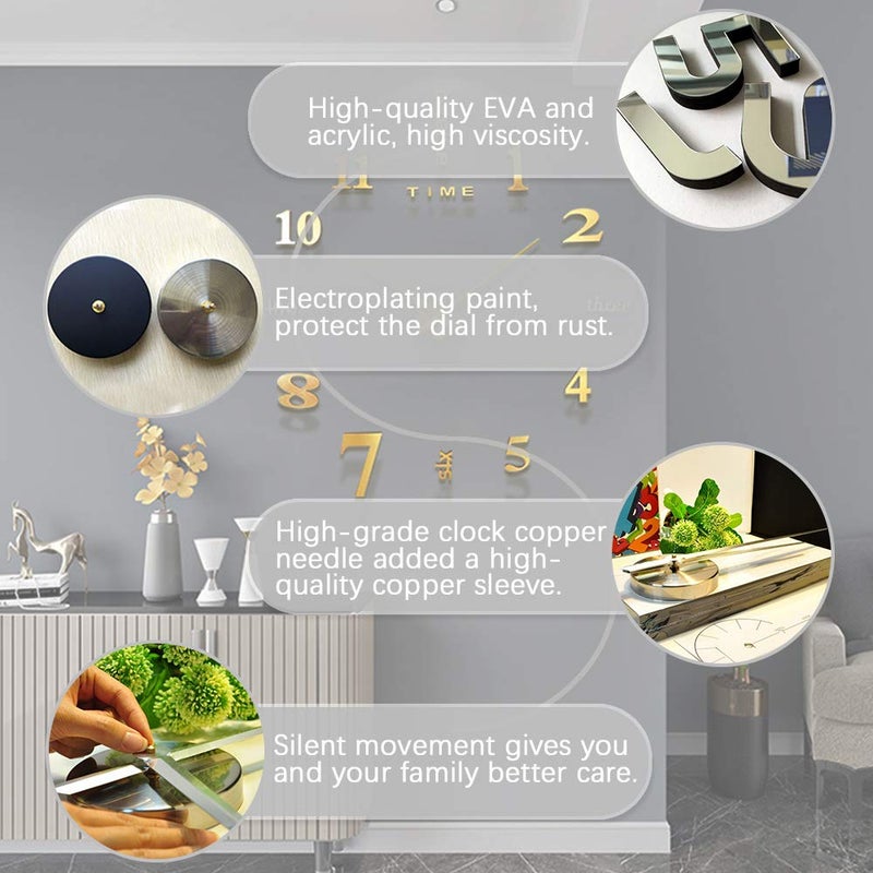 LZYMSZ DIY Wall Clock Modern 3D Wall Clock with Mirror Numbers Stickers for Home Office Decorations Gift( Silver) - Image 4