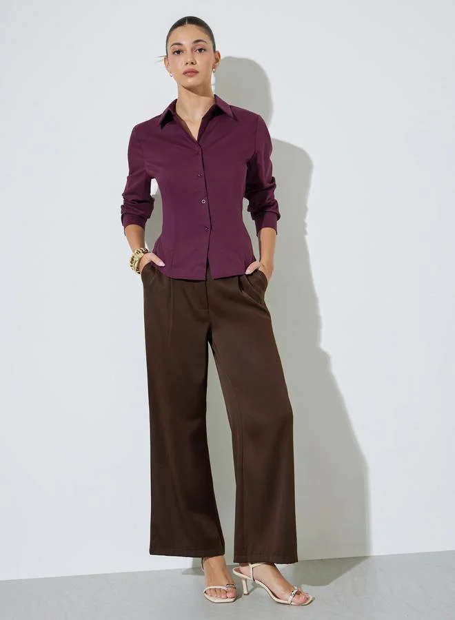 ستايلي Burgundy Long Sleeve Fitted Shirt