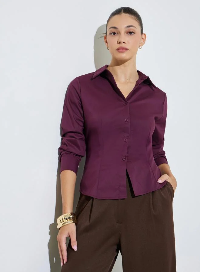 ستايلي Burgundy Long Sleeve Fitted Shirt