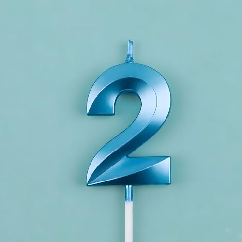 Juzfun Birthday Number Candles 2 Cake Topper Decoration Second Year Wedding Anniversary Party Metallic Blue Colour Size : Width 5 x Height 7 CM - Image 1