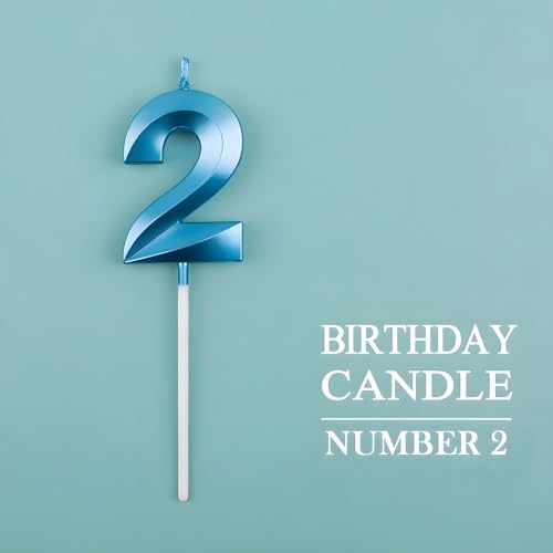 Juzfun Birthday Number Candles 2 Cake Topper Decoration Second Year Wedding Anniversary Party Metallic Blue Colour Size : Width 5 x Height 7 CM - Image 4