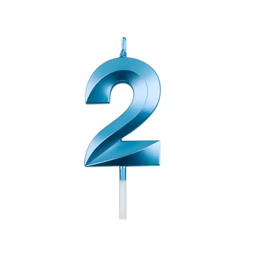 Juzfun Birthday Number Candles 2 Cake Topper Decoration Second Year Wedding Anniversary Party Metallic Blue Colour Size : Width 5 x Height 7 CM - Image 3