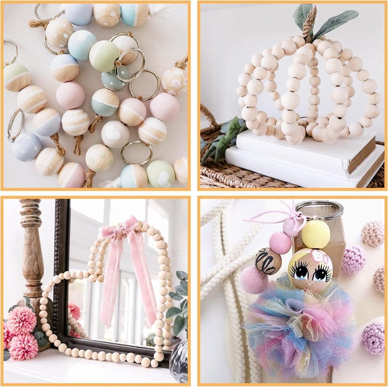 DIY Crafts 390, Wooden Beads Large Size Unfinished Natural Wooden Beads Round Wood Beads Rustic Country Wood Beads for Garland Macrame, DIY Jewelry Making, Farmhouse Decor (390) - Image 2