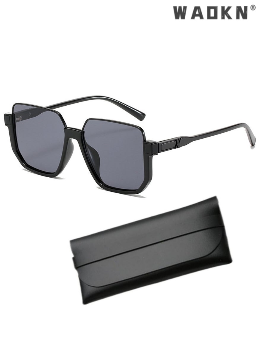 Lightweight Metal Sunglasses,Semi Frame Square Sunglasses for Men Women UV400 Protection Sun Glasses with Alloy Frame Fashion Anti-Glare Sun Shades for Driving Fishing Traveling with Grey Lens