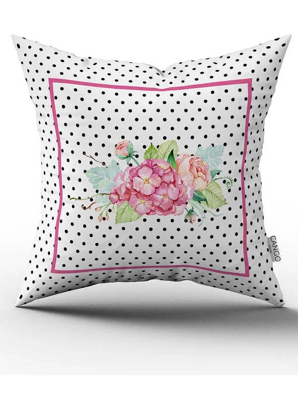 Cango Home Double Sided Pink and White Polka Dot Floral Patterned Digital Printed Throw Pillow Cover CGH1080