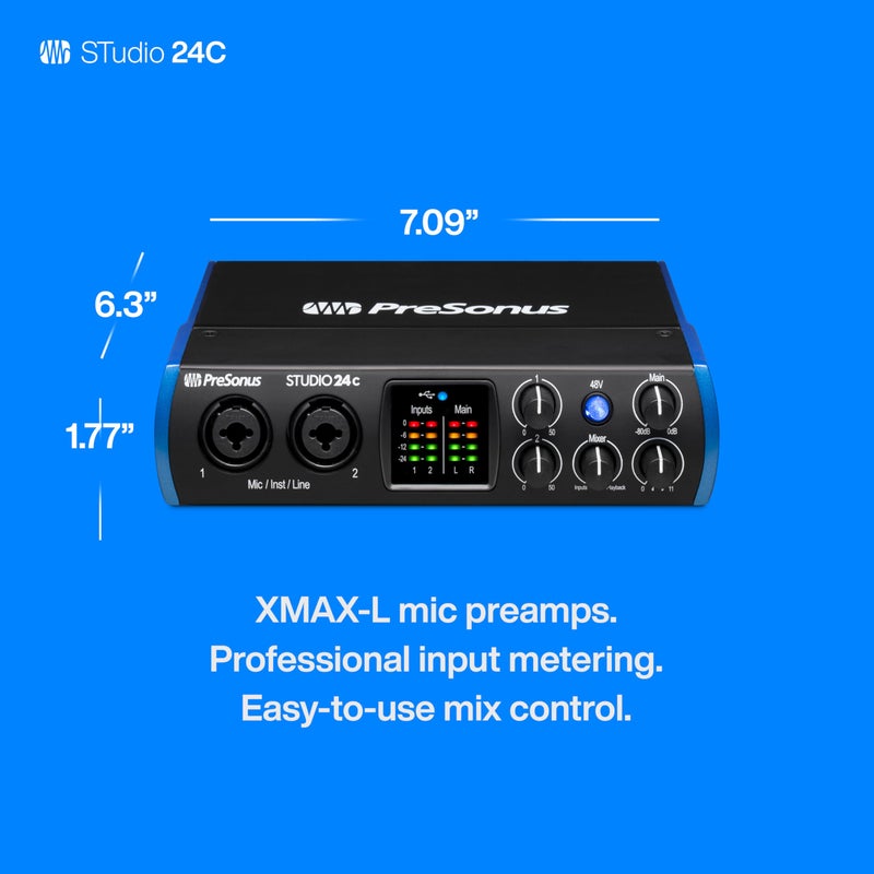 PreSonus Studio 24c 2x2, 192 kHz, USB Audio Interface with Studio One DAW Recording Software - Image 4