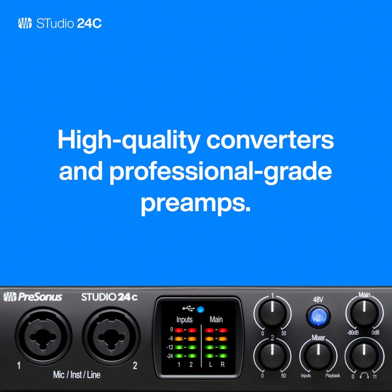 PreSonus Studio 24c 2x2, 192 kHz, USB Audio Interface with Studio One DAW Recording Software - Image 3