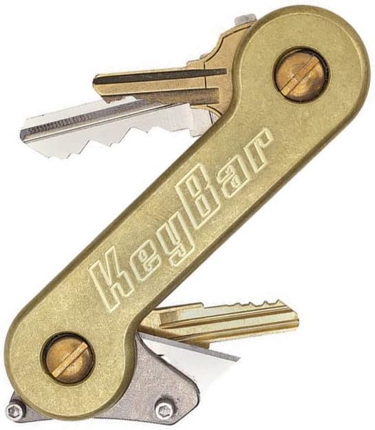 Brass KeyBar Key Organizer EDC Tool  Everyday Carry Compact Key Holder MultiTool and Keychain Organizer with Pocket Clip Holds up to 12 Keys Made in the USA