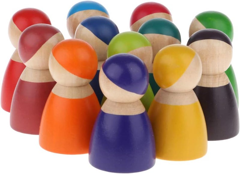 klarako Miniature Rainbow Peg Dolls Painted Wooden Figurine Decorative Toy Set Of 12 - Image 3