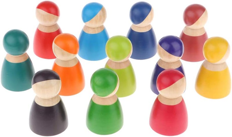 klarako Miniature Rainbow Peg Dolls Painted Wooden Figurine Decorative Toy Set Of 12 - Image 1