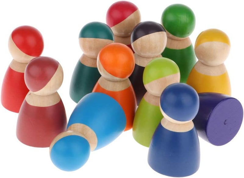 klarako Miniature Rainbow Peg Dolls Painted Wooden Figurine Decorative Toy Set Of 12 - Image 4