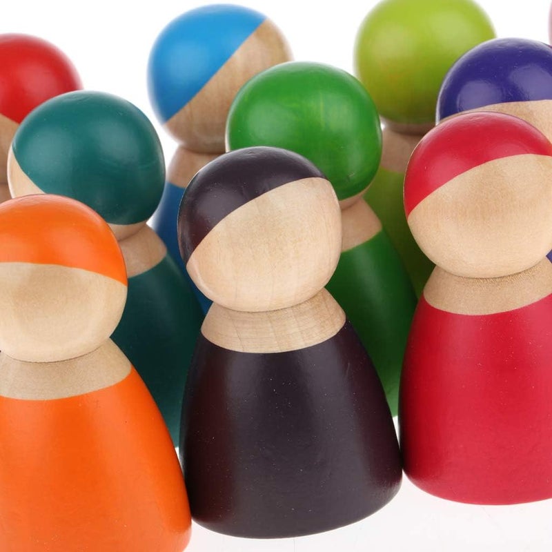klarako Miniature Rainbow Peg Dolls Painted Wooden Figurine Decorative Toy Set Of 12 - Image 5