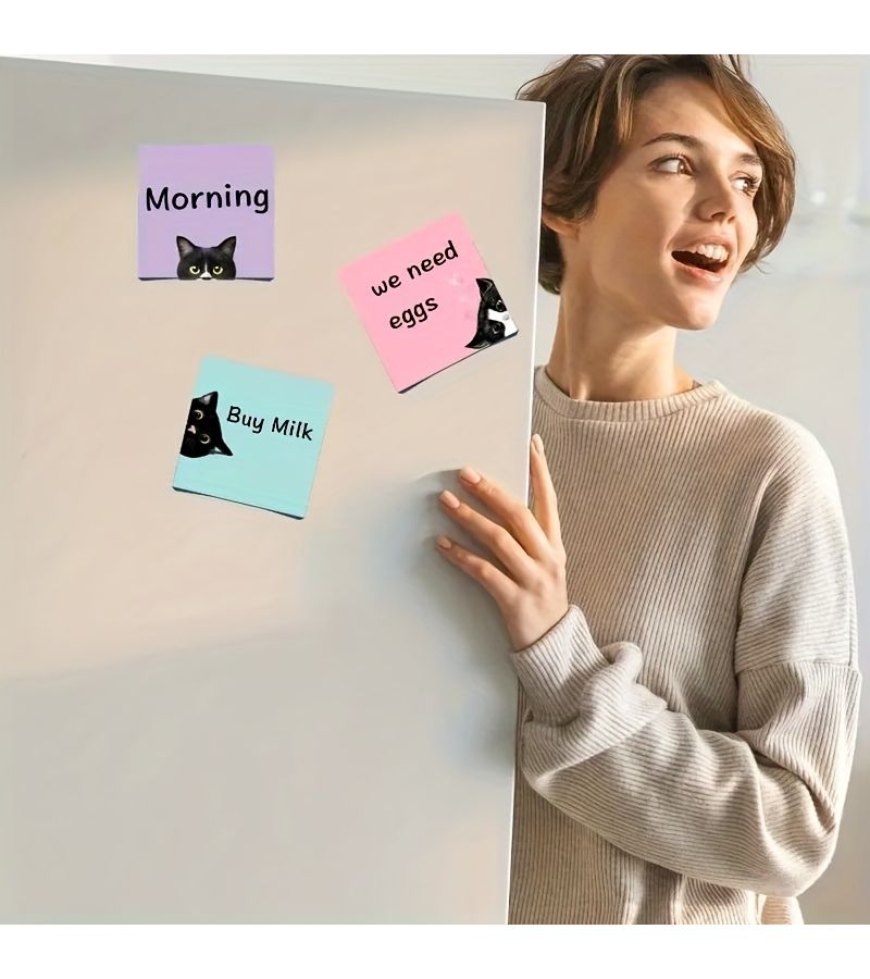 Set Of 2 Black Cat Sticky Notes Super Sticky Adhesive 6 Designs Memo Pad For Cat Lovers - Image 4