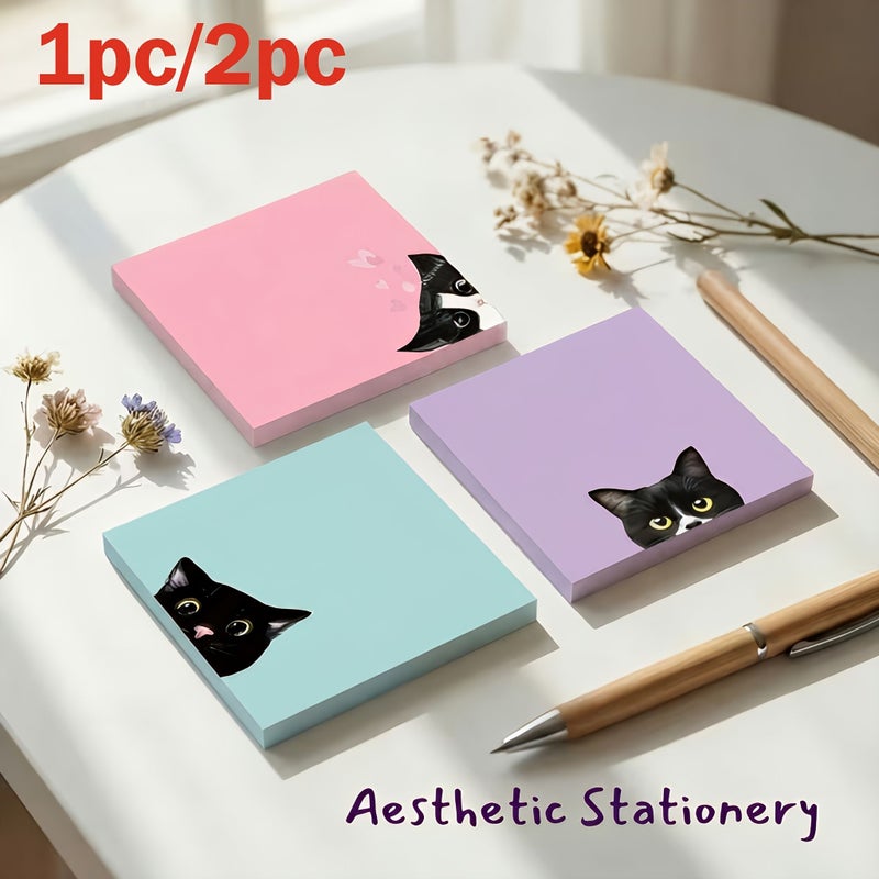 Set Of 2 Black Cat Sticky Notes Super Sticky Adhesive 6 Designs Memo Pad For Cat Lovers - Image 1