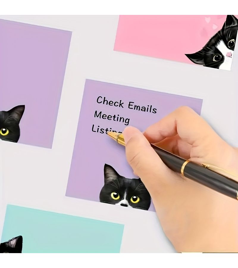 Set Of 2 Black Cat Sticky Notes Super Sticky Adhesive 6 Designs Memo Pad For Cat Lovers - Image 5
