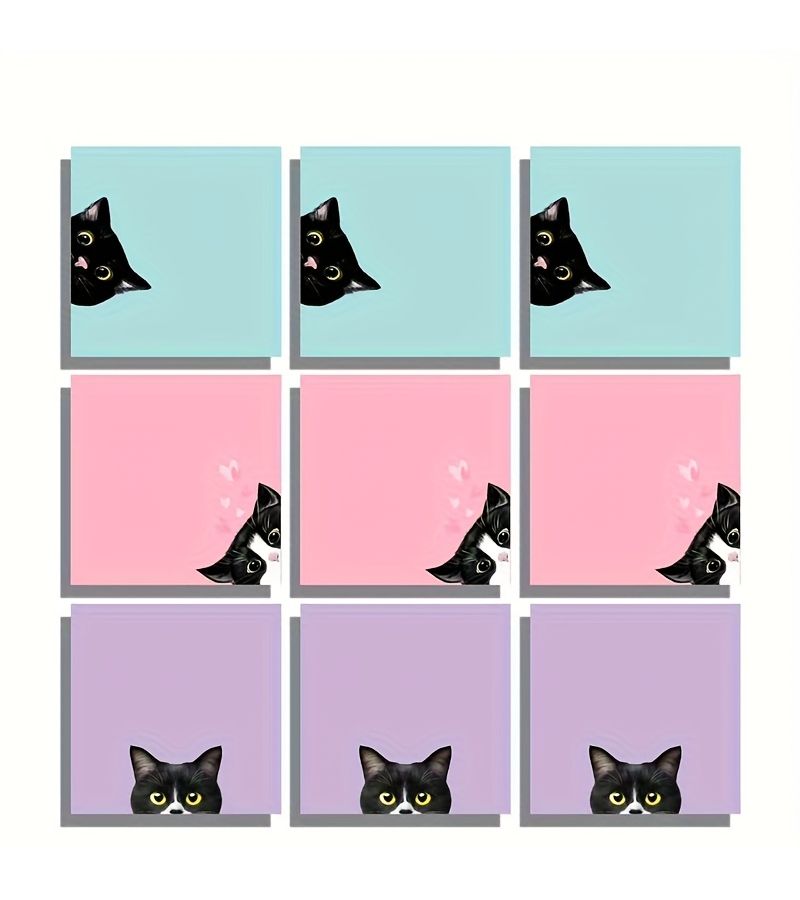 Set Of 2 Black Cat Sticky Notes Super Sticky Adhesive 6 Designs Memo Pad For Cat Lovers - Image 2