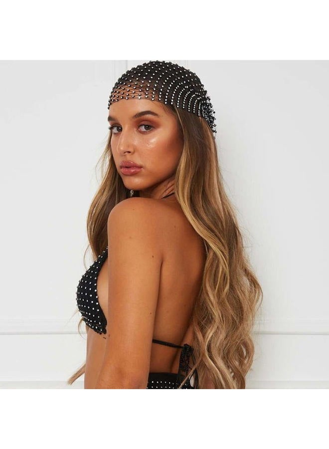 Aibearty Women Girls Mesh Rhinestone Headbands Glitter Hollow Out Wide Hairbands Elastic Turban Kerchiefs Crystal Headscarfs Wrap for Rave Party Festival Nightclub - Image 5