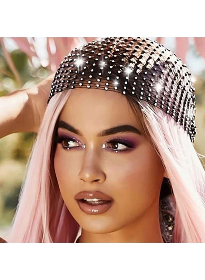 Aibearty Women Girls Mesh Rhinestone Headbands Glitter Hollow Out Wide Hairbands Elastic Turban Kerchiefs Crystal Headscarfs Wrap for Rave Party Festival Nightclub - Image 4