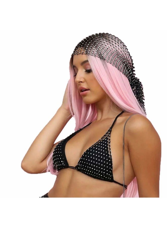 Aibearty Women Girls Mesh Rhinestone Headbands Glitter Hollow Out Wide Hairbands Elastic Turban Kerchiefs Crystal Headscarfs Wrap for Rave Party Festival Nightclub - Image 2