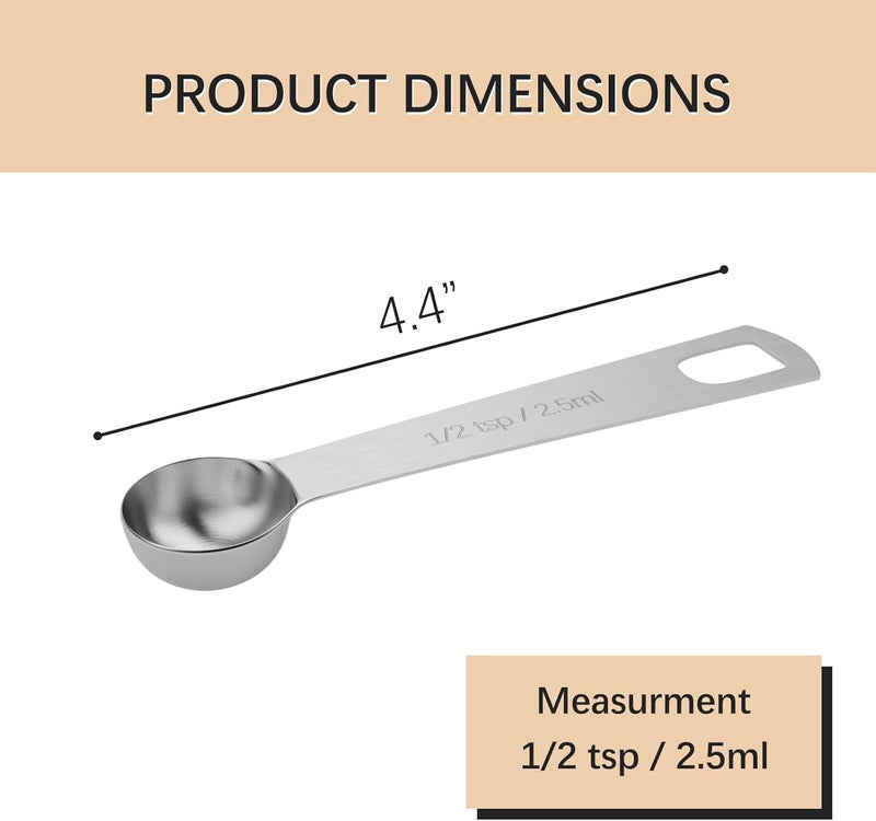 BERYLER 2PCS 1/2tsp (1/6tbsp, 2.5ml) Single Measuring Spoon, Stainless Steel Individual Teaspoons Only - Image 2