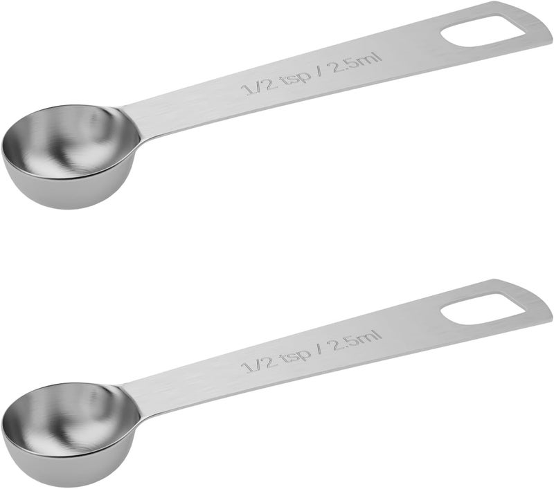 BERYLER 2PCS 1/2tsp (1/6tbsp, 2.5ml) Single Measuring Spoon, Stainless Steel Individual Teaspoons Only - Image 1