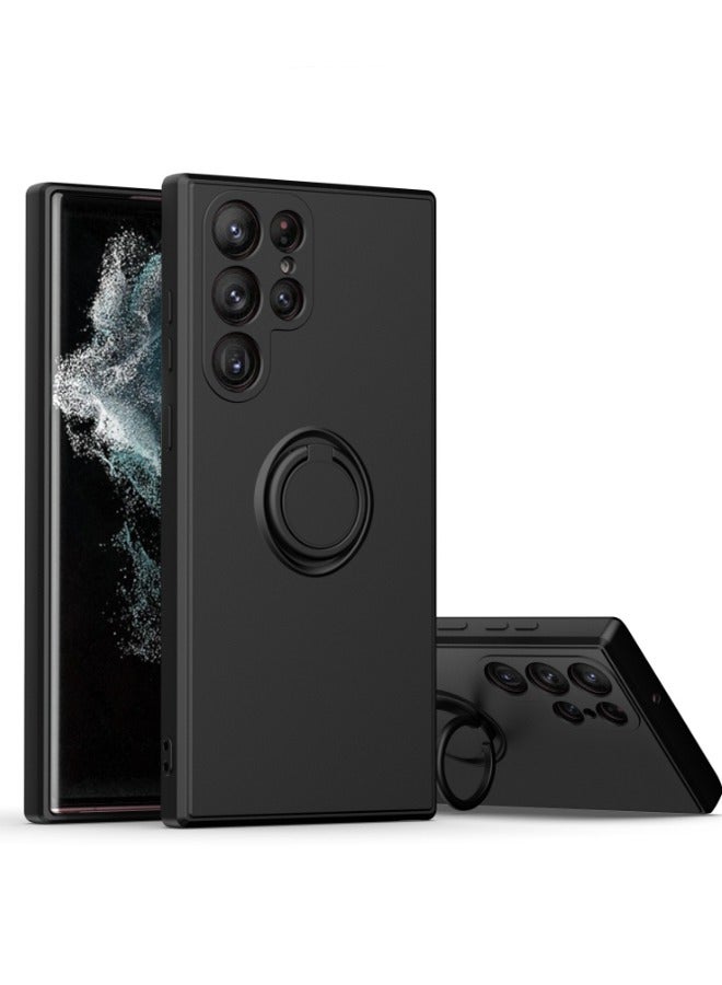 Alyashmac for Samsung Galaxy S23 Ultra Case, Liquid Silicone Flexible Edges Anti-scratch and Shockproof Circular Ring Support Car Magnets Phone Case Cover for Samsung Galaxy S23 Ultra, Black - Image 1