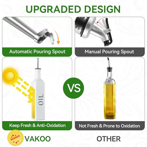 Vakoo Oil and Vinegar Dispenser Set - 17oz/500ml, Extra Thick Glass, Leak-Proof, Olive Oil Dispenser Bottle for Kitchen (White Black) - Image 3