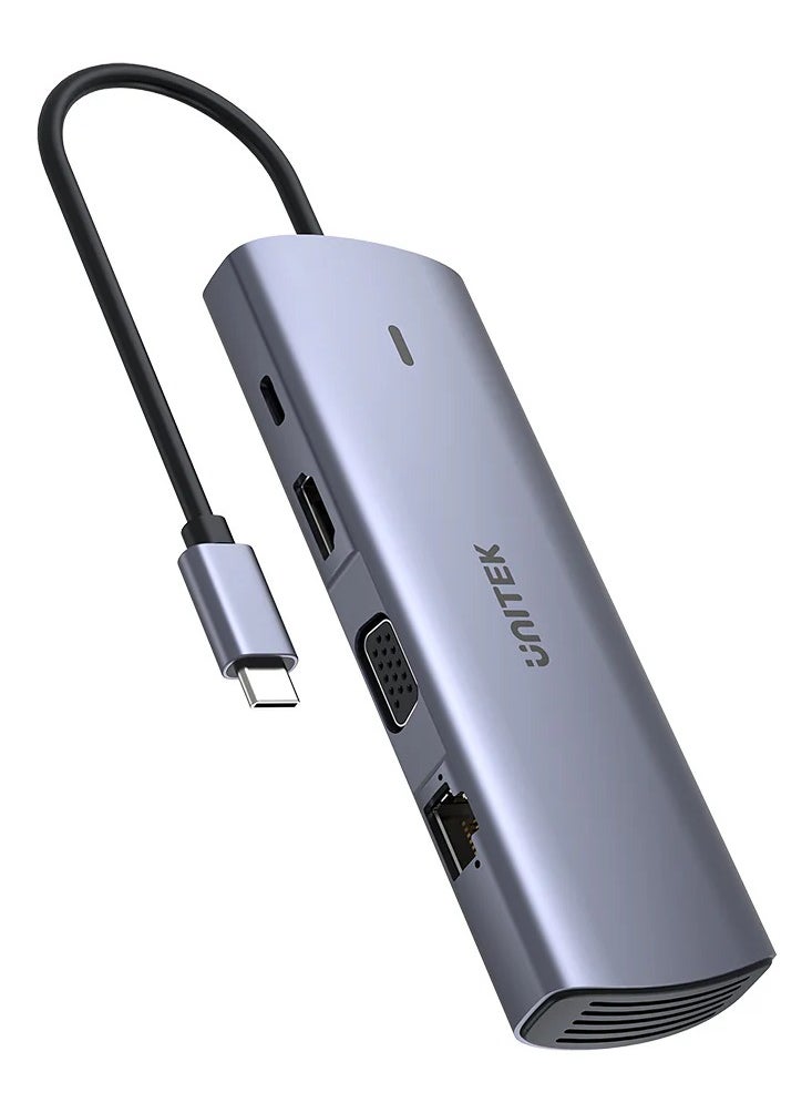 UNITEK D1113A 9-in-1 USB-C Hub (3*USB-A 5Gbps + SD/Micro SD + Gigabit Ethernet + VGA + HDMI 4K 30Hz + PD 100W)