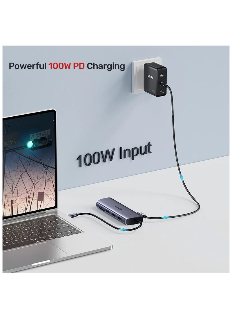 UNITEK D1113A 9-in-1 USB-C Hub (3*USB-A 5Gbps + SD/Micro SD + Gigabit Ethernet + VGA + HDMI 4K 30Hz + PD 100W)