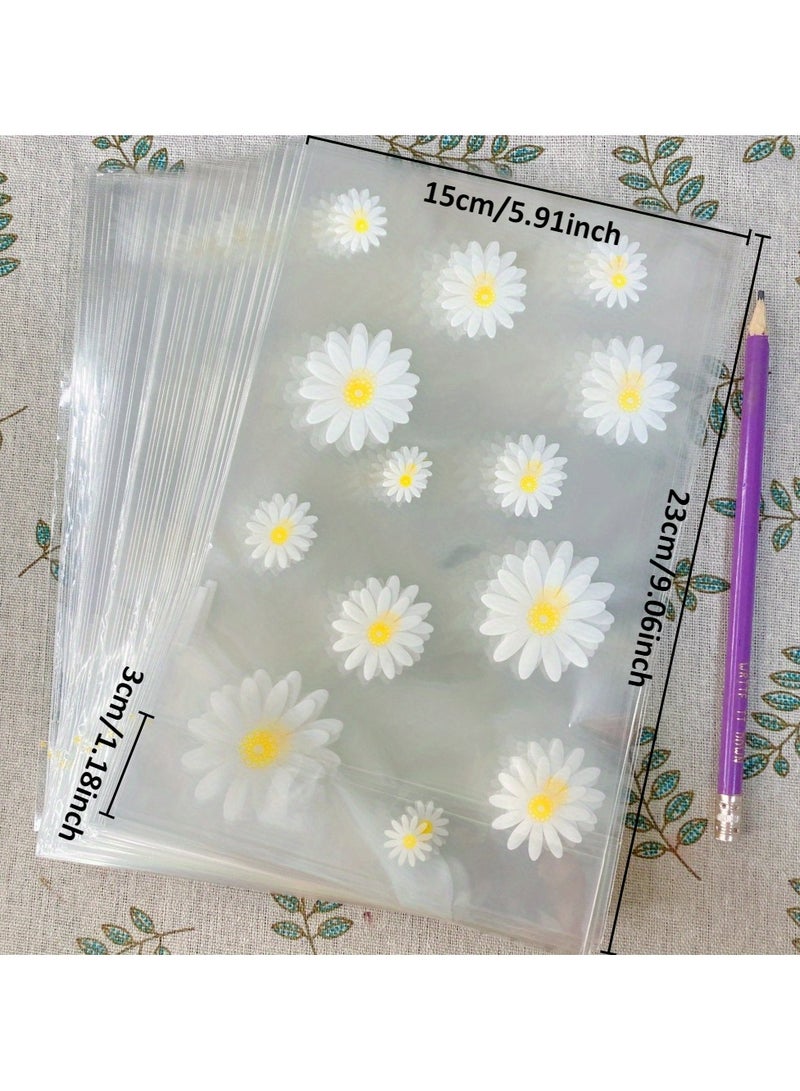50-Piece Daisy Print Clear Plastic Gift Bags with Drawstring Closure for Wedding Favors, Birthday Party Supplies, Candy Bags, Cookie Packaging, Cake Pop Sleeves (15x23cm) - Image 4