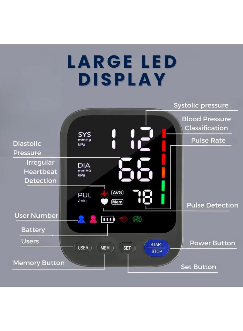 MileMelo Portable Blood Pressure Monitor Household, Sphygmomanometer Arm Band Type Digital Electronic Tonometer, LED Color Backlit Screen Automatic Digital, Irregular Heartbeat Detection - Image 5