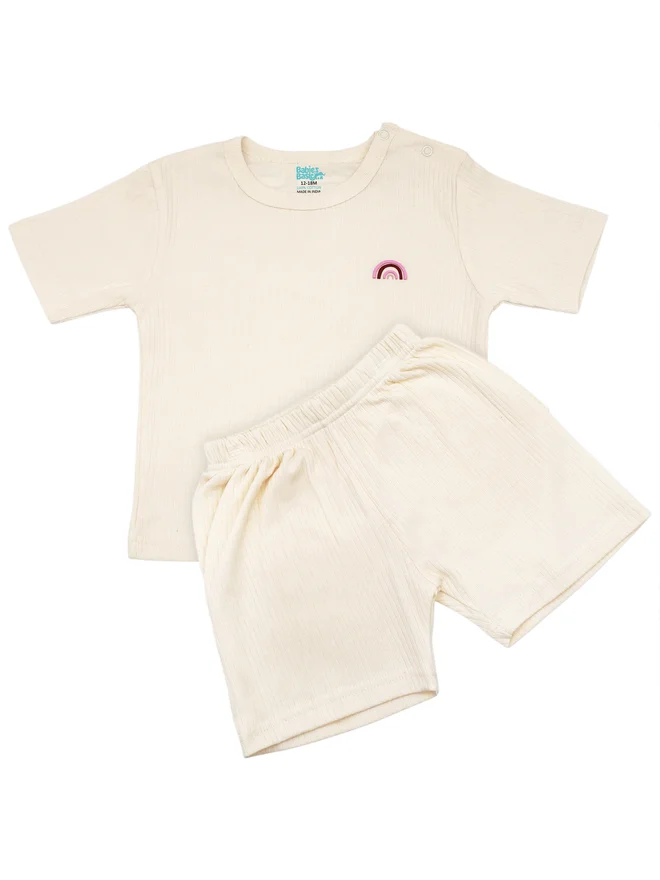 بابيز_بيسك Babies Basic Premium Ribbed Cotton Dungaree with Short Sleeves T-Shirt