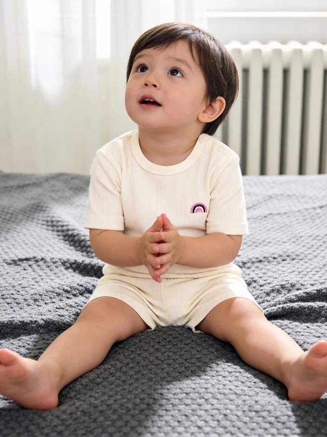 بابيز_بيسك Babies Basic Premium Ribbed Cotton Dungaree with Short Sleeves T-Shirt