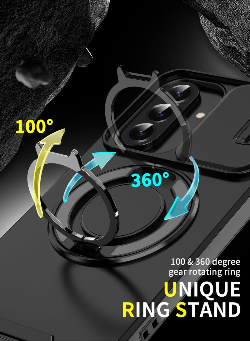 Samsung Galaxy A36/ A56 5G Slide Camera Cover Case, Soft Touch, Super Strong Magnetic, 360° Rotatable Ring Stand, Quad Airbag with Slightly Raised Corners Shockproof Protection, Black, 1 Piece - Image 3