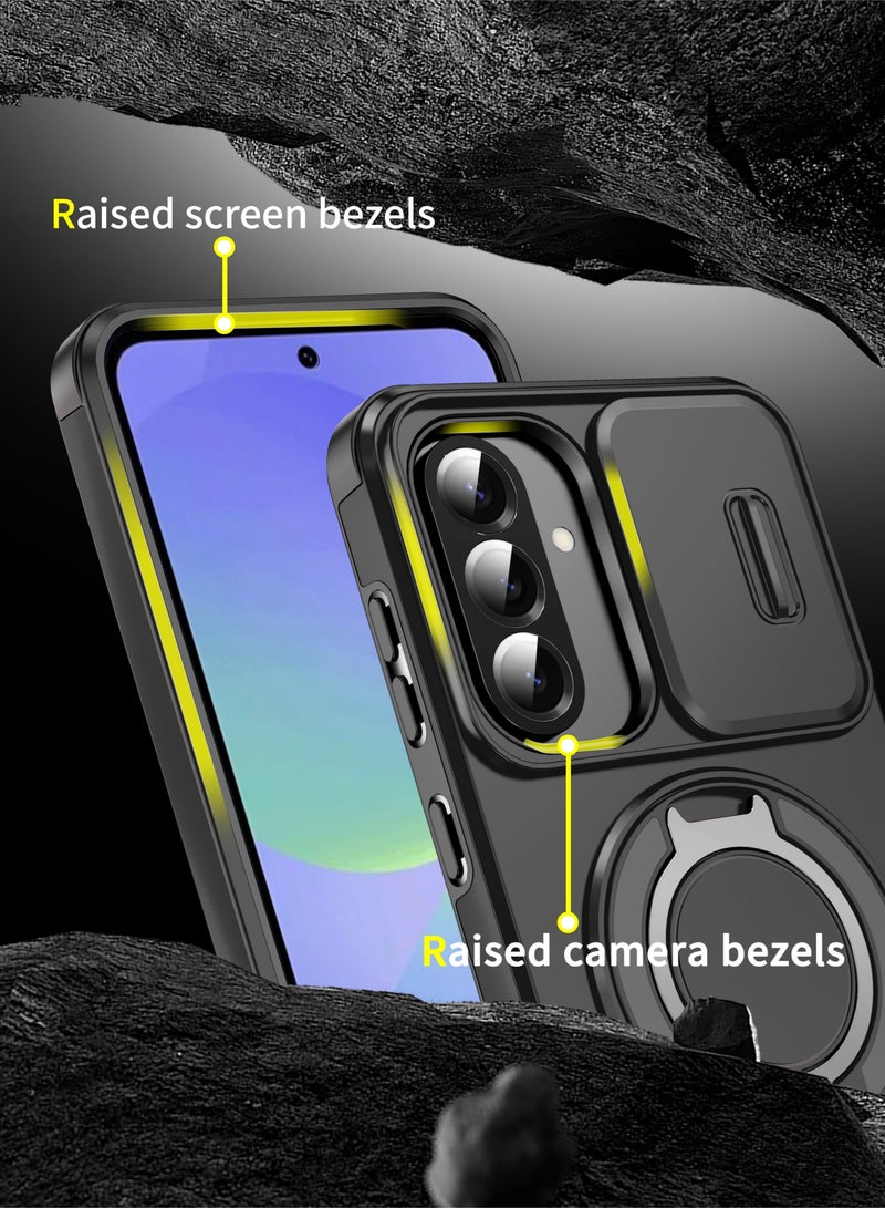 Samsung Galaxy A36/ A56 5G Slide Camera Cover Case, Soft Touch, Super Strong Magnetic, 360° Rotatable Ring Stand, Quad Airbag with Slightly Raised Corners Shockproof Protection, Black, 1 Piece - Image 5