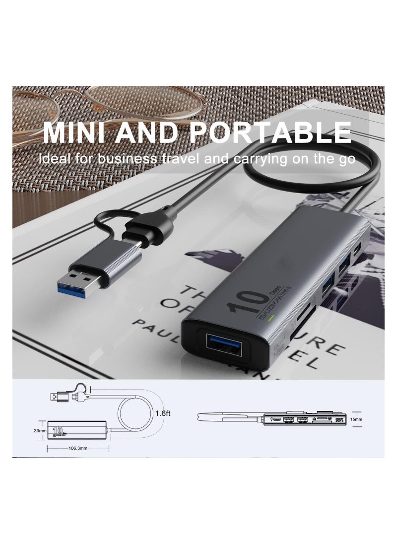 SYOSI - USB C USB HUB, USB A/USB C to USB A Adapter, USB 3.2 GEN 2 10G Speed, with 3 USB A Ports(10G) and UHS-II SD/TF Ports, USB C UHS-II SD Card Reader Compatible with SD/SDHC/SDXC/Micro SD - Image 1